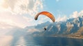 Paraglider flies over the sea against the background. Generative AI. Royalty Free Stock Photo