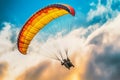 Paraglider flying in the blue sky. generative AI