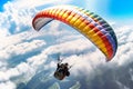 Paraglider flying in the blue sky. generative AI