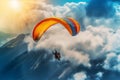 Paraglider flying in the blue sky. generative AI