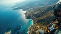 Paraglider flying in the blue sky and sea