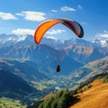 Paraglider flying through colorful landscapes