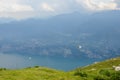 Paraglider is flying in front of mountain landscape of Alps - Mo Royalty Free Stock Photo