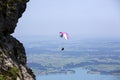 Paraglider flying over Bavarian mountains Royalty Free Stock Photo