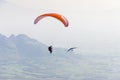 Paraglider and glider flying high