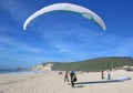 Paraglider ground handling on Victory Walls beach, Portugal