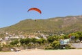 Paraglider landing in a special zone at Cleopatra Beach in Alanya Turkey