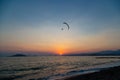 Paraglider over the beach during Sunset on the Calis Beach on the Aegean Sea Royalty Free Stock Photo