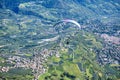Paraglider above Dorf Tirol and Merano, vacation resort, Tirol Castle, hiking trails, Alto Adige, South Tyrol, Italy
