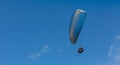 Paraglider is on the paraplane strops - soaring flight moment Royalty Free Stock Photo