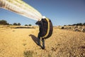 Paraglider is on the paraplane strops Royalty Free Stock Photo