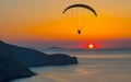 Paraglider pilot fly in sky on beauty nature mountain and sea landscape