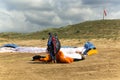 Paraglider prepares to flight on a paraplane