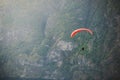 Paraglider silhouette flying over Aurlandfjord, Norway Royalty Free Stock Photo