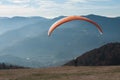 Paraglider takes off from the Treh runway