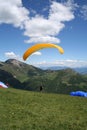 Paraglider Taking Off Italian Alp. Royalty Free Stock Photo