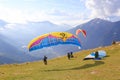 Paraglider taking off from a mountain at Chamonix, France. Royalty Free Stock Photo