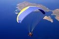 Paraglider tandem flying over the sea in Oludeniz, Turkey.