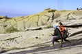 Paraglider tandem taking off mountain Royalty Free Stock Photo