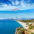 Paragliders flying above Konyaalti beach in Antalya, Turkey Royalty Free Stock Photo