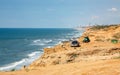 Paragliders flying above Mediterranean near Arsuf coast about Royalty Free Stock Photo