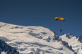 Paragliders looking for thermals amongst the snow caps of the Monte Blanc Massif, Chamonix, Royalty Free Stock Photo