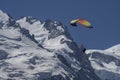 Paragliders looking for thermals amongst the snow caps of the Monte Blanc Massif, Chamonix Royalty Free Stock Photo