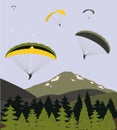 Paragliders over the mountains.