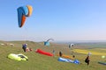 Paragliders preparing to fly at Milk Hill