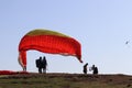 Paragliders in the sky ready to take off