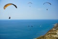 The paragliders soars freely over the sea in the sky of Anapa Royalty Free Stock Photo