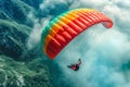 Paragliding Adventure Above Lush Mountain Range. Royalty Free Stock Photo