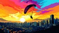 paragliding adventure in colorful city AI generated Royalty Free Stock Photo