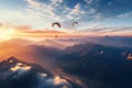 paragliding adventure flying with friends on mountain background