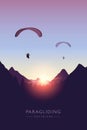 Paragliding adventure mountain landscape at sunset