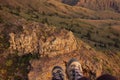 Paragliding backlit flying over mountain in Tenerife Royalty Free Stock Photo