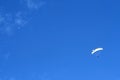 Paragliding in the blue sky near a plane