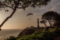 Paragliding on the cliffs of the city of Lima during sunset Royalty Free Stock Photo