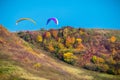 Paragliding in fall nature Royalty Free Stock Photo