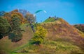 Paragliding in fall nature, Kernave hills Royalty Free Stock Photo