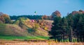 Paragliding in fall nature, Kernave hills Royalty Free Stock Photo