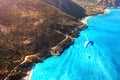 Paragliding flight over the sea coast of the Mediterranean Sea. Blue parachute against the blue sea. Turkey. Oludeniz. Aerial phot Royalty Free Stock Photo