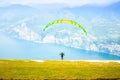 Paragliding at Garda lake in Italy Mountains Alps Paraglider. Royalty Free Stock Photo