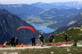 Paragliding, Hallstatter See, Scenery around the mountain Hoher Krippenstein, Salzkammergut, Salzburg, Austria Royalty Free Stock Photo