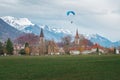 Paragliding at Interlaken Hohematte Park - Interlaken, Switzerland Royalty Free Stock Photo