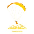 Paragliding logo with skydiver flying over mountains, parachutist