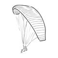 Paragliding man sketch. Paraglide wing and harness for sky flights. Monochrome hand drawn vector illustration isolated