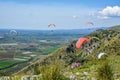 Paragliding in Norba, ancient town of Latium on the western edge of the Monti Lepini, Latina Province, Lazio, Italy. Royalty Free Stock Photo