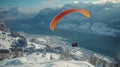 Paragliding Over Mountain at Sunset Royalty Free Stock Photo