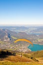 Paragliding over mountains and lake Royalty Free Stock Photo